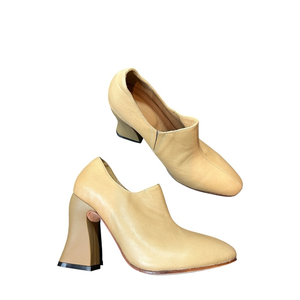 Women's Tan Ankle Booties - Sculpted Block Heel - Picture 3 of 12